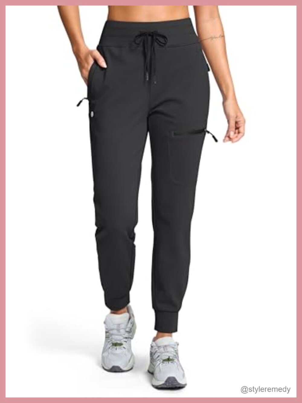 Women's Fleece Lined Joggers Hiking Pants 4 Zipper Pockets High Waist